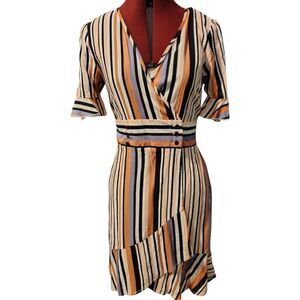 Band Of Gypsies Striped Open Front Wrap Dress V-neck Short Sleeves Size Medium..
